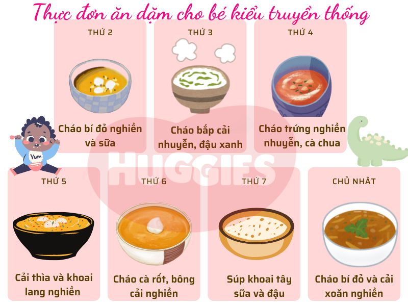 Thực đơn ăn dặm cho bé 6 tháng kiểu truyền thống