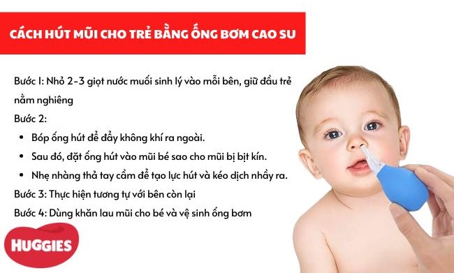 Cách hút mũi cho trẻ bằng ống bơm cao su