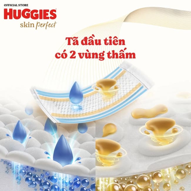 Miếng lót sơ sinh Huggies Skin Perfect là dòng tã đầu tiên có 2 vùng thấm