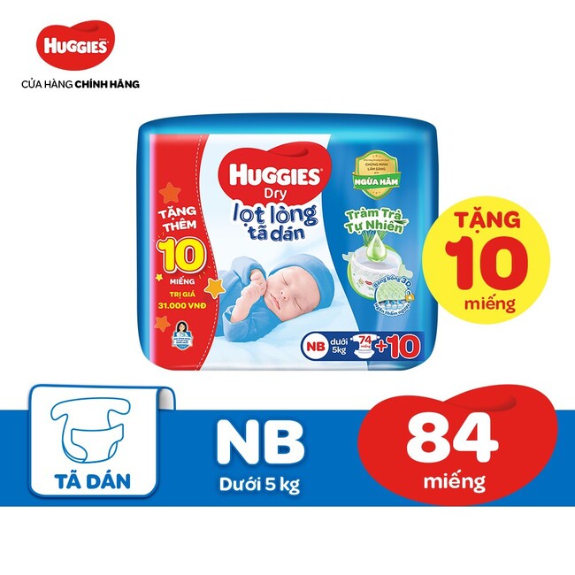 Tã dán newborn Huggies Dry Tràm trà tự nhiên