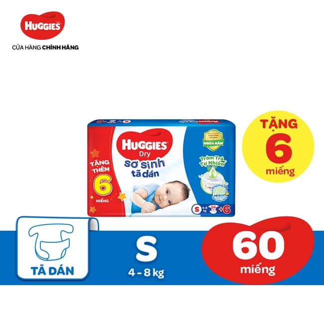 Quy cách đóng gói của tã dán size S Huggies Dry Tràm trà